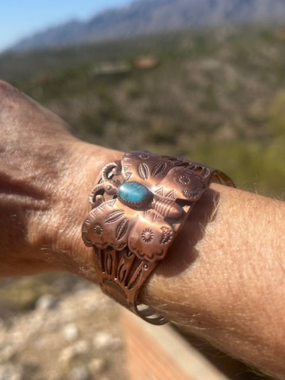 BELL TRADING POST Solid Copper Butterfly Turquoise Cuff BRACELET - Picture 2 of 11